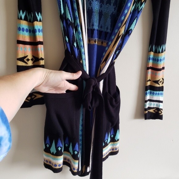 GYPSY 05 Global Village Longline Geomatric Aztec Cardigan Sweater Wrap Tie XS - Picture 8 of 10